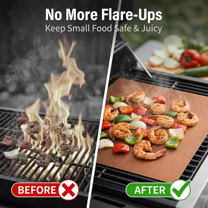 Copper Grill Mats for Grill, Set of 6, 15.75 x 13 Inch | Non-Stick Sheets for Outdoor Grill Cooking and Grilling