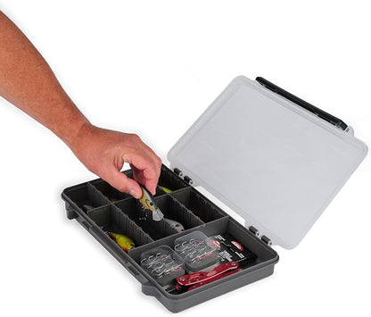Plano StowAway 3600 50/50 Split Stow Tackle Box, 4-Pack, Corrosion-Preventive Rustricor, Single Latch Design, Transparent DuraView Lid, Stackable Storage for Fishing Bait, Lures and Gear