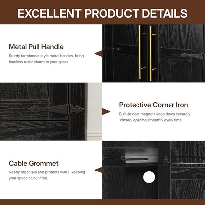 NORTHSKY Wooden Storage Cabinet, 55" Broom Closet & Vacuum Cleaner Holder Compatible with Dyson, Utility Cabinet for Brooms&Mops,Cleaning Cabinet w/Doors for Garage,Laundry,Mudroom,Home Office,Black