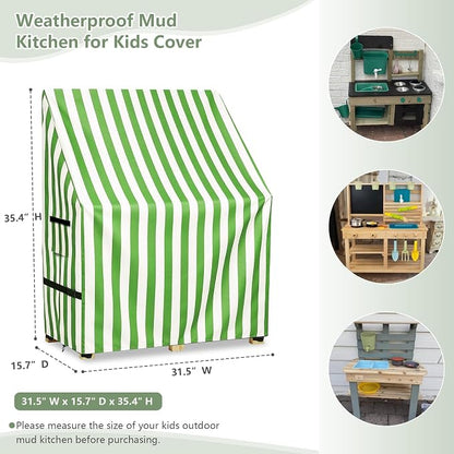 Kids Outdoor Mud Kitchen Cover, Heavy Duty Waterproof & Anti-UV Dustproof Outdoor Wooden Play Kitchen Covers, 31.5" W x 15.7" D x 35.4" H, Cover Only(Green)