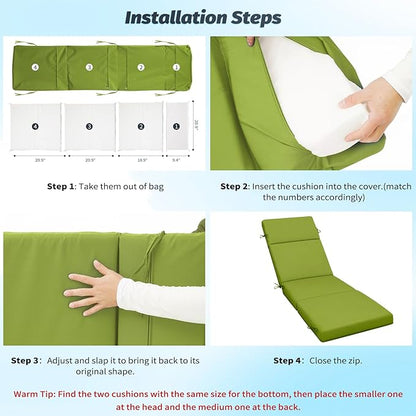 Outdoor Chaise Lounge Cushion 72" x 21" x 3", 4-Section Folding Patio Lounge Chair Cushion with Ties, Waterproof & Fade Resistant Replacement Cushion for Pool, Patio, Deck (Teal, 1 Pcs)