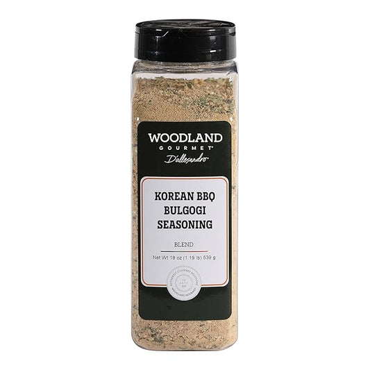 Korean BBQ Bulgogi Seasoning, 19 oz, Savory-Sweet Korean Barbecue Marinade & Dry Rub with Soy, Garlic, Ginger & Sesame, by Woodland Gourmet