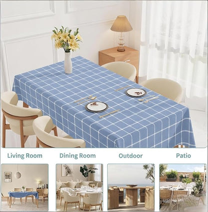 Rectangle Vinyl Tablecloth 100% Waterproof - Heavy Duty Buffalo Plaid Table Cover for Outdoor Picnic Camping Patio - Wipe Clean Checkered Gingham Tablecloth for BBQ Party Decor - 55x108 Light Blue