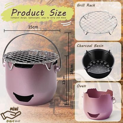 Portable Charcoal Grills, Mini Charcoal BBQ Grill Stainless Steel, Small Outdoor Cooking Grill for Camping, Grilling Backyard, RV, Picnic (Purple)