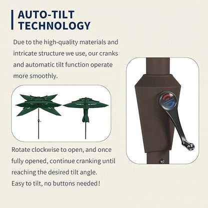10FT Patio Umbrella 3 Tiers Outdoor Market Umbrella w/Push Button Tilt, Crank, UV and Waterproof Table Umbrella for Garden, Pool, Backyard, Deck, Lawn, Forest Green