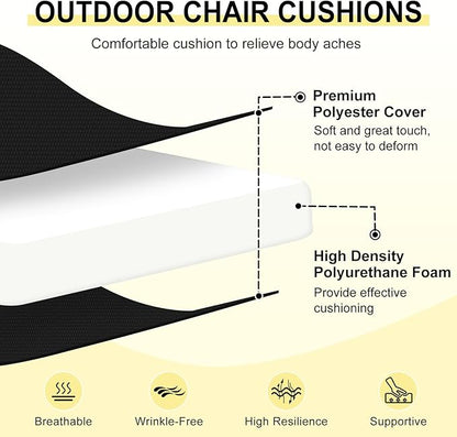 downluxe Outdoor Chair Cushions Set of 4 for Patio Furniture, Water-Resistant Square Corner Patio Chair Cushions with Ties, High Density Foam Outdoor Seat Cushion, 18.5" X 16" X 3", Black
