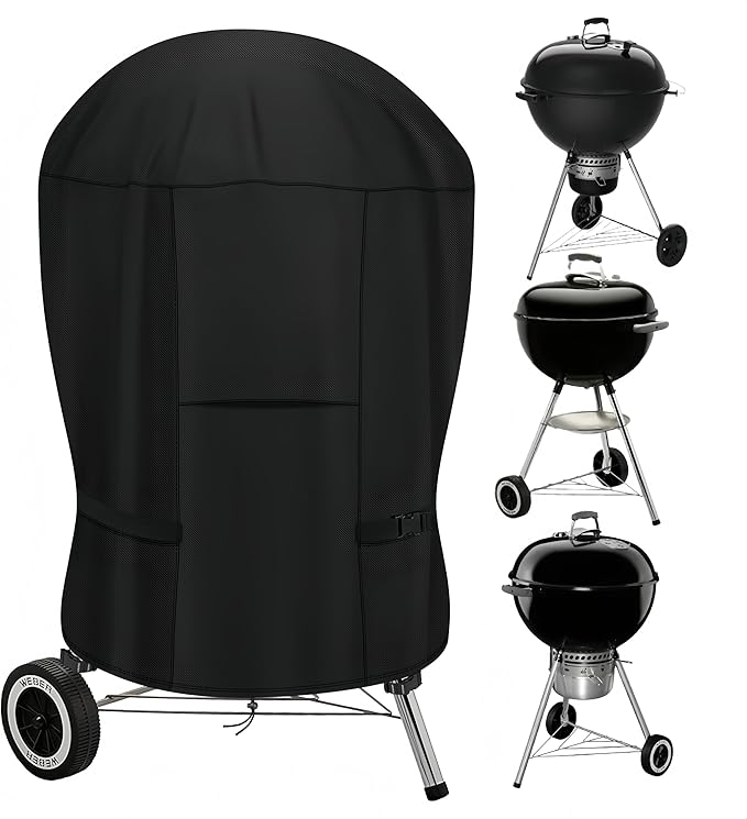 Charcoal Grill Cover,600D Round Grill Cover for Weber and Most 26 inch Charcoal Grill,Waterproof Outdoor Smoker Cover with Ventilation & Strap-33 D x 38" H