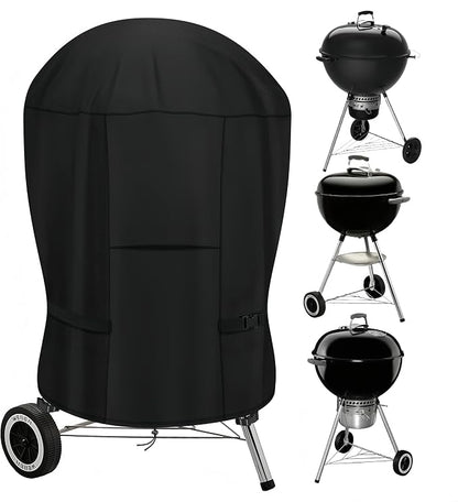 Upgraded Round Grill Cover for Weber 18" and Most Charcoal Kettle | 600D Heavy Duty,Waterproof,Windproof,UV Protection,Ventilation & Wind-Resistant Straps