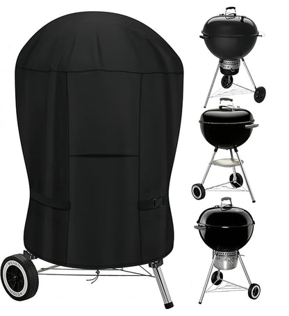 Heavy Duty Grill Cover for 22" Weber Charcoal Kettle - Advanced Lightweight Waterproof BBQ Cover with Ventilation & Wind-Resistant Straps (27" Dx35 H)