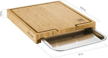 ZWILLING BBQ+ Cutting Board with Stainless Steel Tray, Bamboo Wood, 15.5-inch x 12-inch