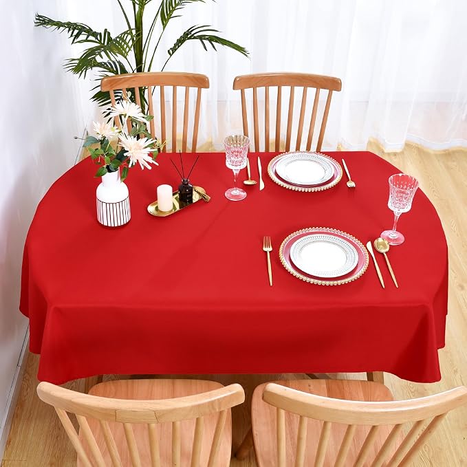 Wolkemer Large Oval Tablecloth 60 x 120 Inch Washable Fabric Table Cloth Solid Red Table Cover for Dining Wedding Party Banquet Tabletop Decoration