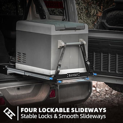 SAMOUT Fridge Slide with Chopping Board, Inner 39.2 x 22.4in, Vehicle Refrigerator Slider with 4 Buckle Straps, Max 287 LBS, 3rd Gen