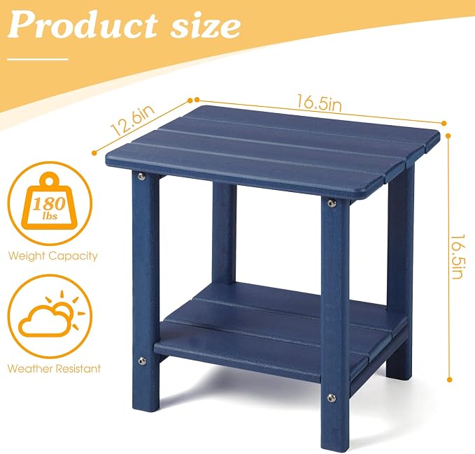 Apolimi Adirondack Outdoor Side Table, 2-Tier Sturdy Patio End Table Weather Resistant, 16.5" Solid Side Table for Patio, Pool, Porch(Navy Blue)