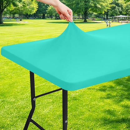 Moosfor Spandex 6 Foot Rectangle Table Cloth, Elastic Fitted Tablecloths for Picnic, Stretch Washable Patio Table Cover for Outdoor, Camping, Banquet and Parties (Aqua Blue, 30"x72")
