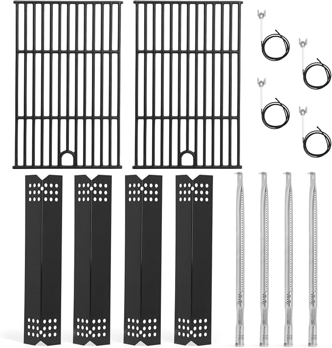 Criditpid Grill Replacement Parts for Nexgrill 720-0925P 720-0925, Cast Iron Grill Grates, Heat Plates Shields, Burner Tubes & Igniter Kit for Nexgrill 720-0925P 4 Burner Gas Grill.