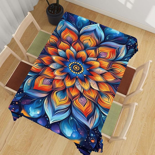 Mandala Decorative Rectangle Table Cloth Colorful Fantasy Mysterious Flower Rectangle Table Cover Anti-Oil Tablecloth for Dining Tables, Parties, Wedding and Banquet Decoration 52 x 70 Inch 4-6 Seats