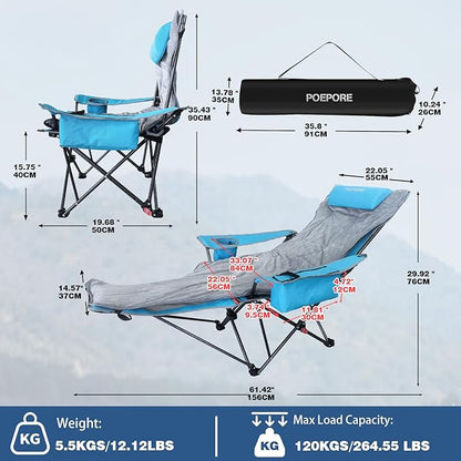 Reclining Camping Chair 4 Position with Foot Rest Comfortable for Adults 265Ibs Folding Lounger Mesh Beach Chair with Cooler Bag,Cotton Cushion and Cup Holder for Outdoor Patio