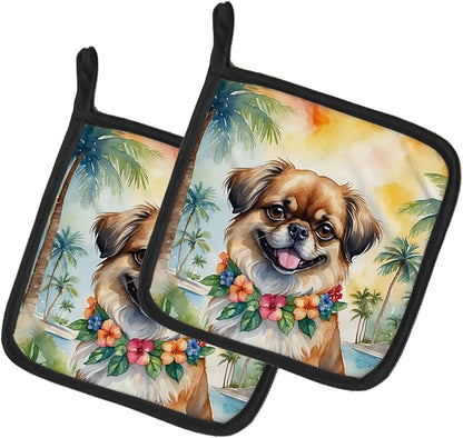 Caroline's Treasures Tibetan Spaniel Luau Pair of Pot Holders Kitchen Heat Resistant Pot Holders Sets Oven Hot Pads for Cooking Baking BBQ, 7 1/2 x 7 1/2