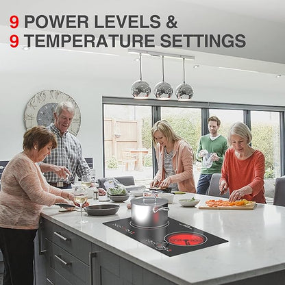 4000w Electric Cooktop, 24" Electric Stove 2 Burner Hot Plate Built-in Double Burner Cooktop with LED Touch Screen,9 Heating 9 Temperature,Kids Lock & Timer,Suitable for all Pans