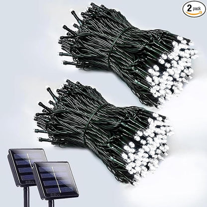 Solar String Lights Outdoor 2 Pack 200 LED Solar Christmas Light Cool White | 8 Lighting Modes, Memory Function, Auto On/Off, 66FT Waterproof Twinkle Lights for Outside Wedding Holiday Party Decorations