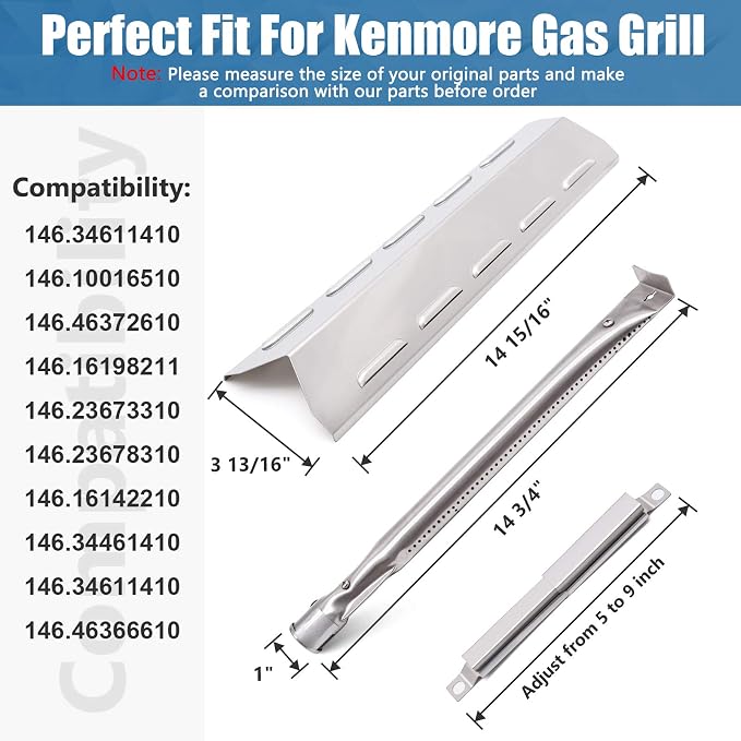 Criditpid Grill Replacement Parts Compatible for Kenmore 146.34611410 146.46372610 146.34461410 146.10016510 146.23678310 146.16142210 146.23673310 146.16198211 146.46366610, 146.34611410 Grill Parts
