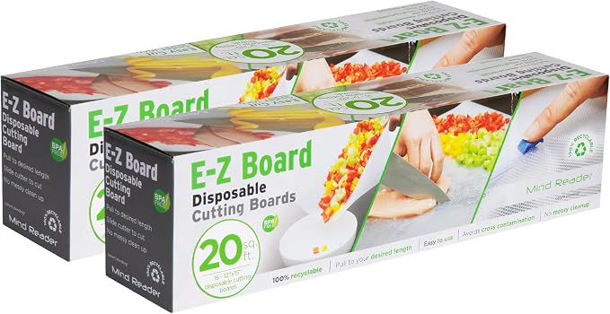 Mind Reader E-Z Board Disposable Plastic Cutting Board, Flexible, 20 sf, Camping, 13.78"L x 3.35"W x 3.74"H, 2 Pack, Clear
