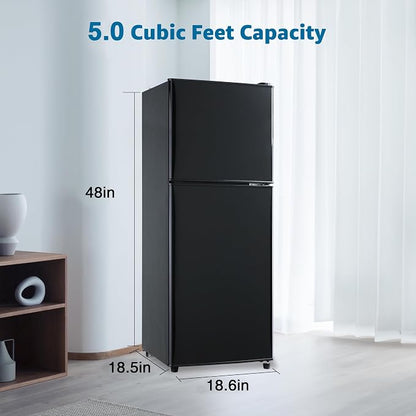 5.0 Cu. Ft Dorm Fridge with Freezer 7-Level Adjustable Thermostat | Small Refrigerator with Adjustable Glass Shelves, Compact Mini Fridge 37 dB Low Noise for Kitchen, Dorm, Office, Black