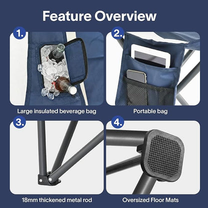 Alvantor 2PC Heavy Duty Folding Camping Chair, 500 LBS Oversized Outdoor Chair with Padded 600D Nylon Seat, Insulated Cooler Pocket, Portable for Hiking, Sports, Backyard