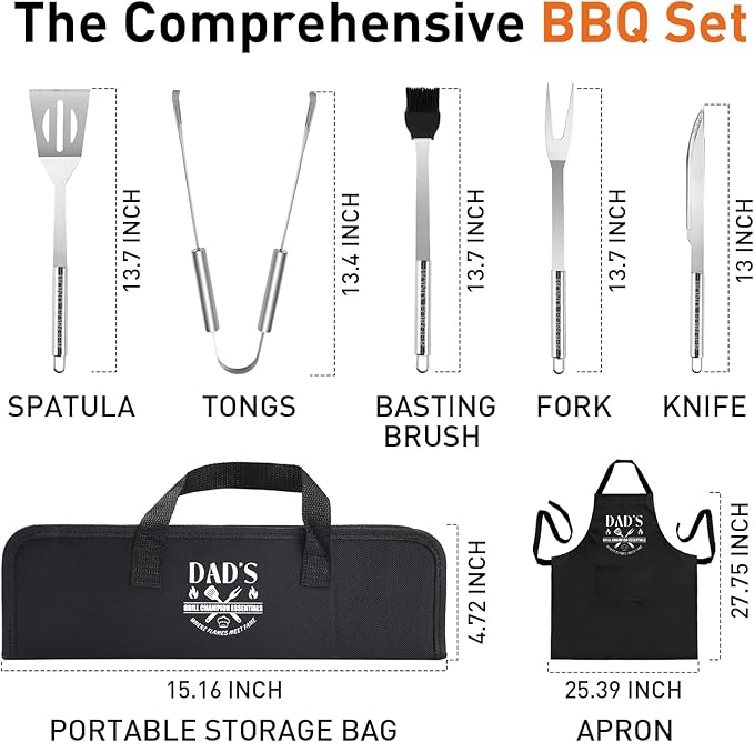 Engraved Grilling Gifts for Men, Grilling Accessories for Dad, Grill Gifts for Men Who Have Everything, Stainless Steel Grill Utensils Set, Gifts for Father's Day for Husband from Daughter Son Wife
