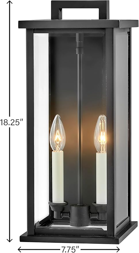 Hinkley Weymouth Medium Outdoor Wall Mount Lantern, Traditional Federal Style, Aluminum Cast Frame, Black