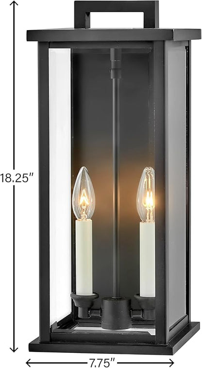 Hinkley Weymouth Medium Outdoor Wall Mount Lantern, Traditional Federal Style, Aluminum Cast Frame, Black