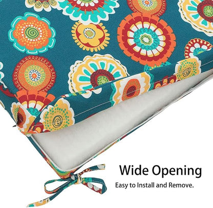 Magpie Fabrics Patio Bench Cushion Cover 45x18x3 Inch, NO Insert! Water Resistant Outdoor Loveseat Replacement Cover with Zipper (Floral Green)