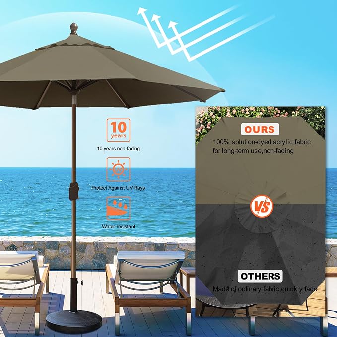 Eurmax USA 10-Year-Non-Fading 10FT Outdoor Patio Market Umbrella,UPF50+ UV Resistant Sun Shade,Heavy Duty Commercial Grade,Crank Lift&Tilt,Windproof Vented Top for Garden,Pool,Deck,Taupe
