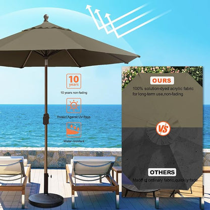 Eurmax USA 10-Year-Non-Fading 10FT Outdoor Patio Market Umbrella,UPF50+ UV Resistant Sun Shade,Heavy Duty Commercial Grade,Crank Lift&Tilt,Windproof Vented Top for Garden,Pool,Deck,Taupe