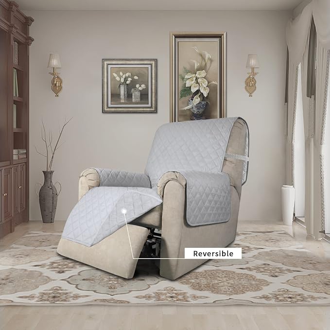 Easy-Going Reversible Couch Cover, Recliner 22 in, Light Gray/Light Gray | Machine Washable Slipcover For Dogs, Water Resistant Furniture Mat For Living Room, Non-Slip Sofa Cover, Pet Friendly