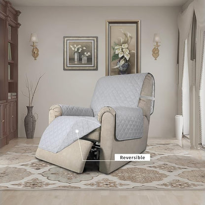 Easy-Going Reversible Couch Cover, Recliner 22 in, Light Gray/Light Gray | Machine Washable Slipcover For Dogs, Water Resistant Furniture Mat For Living Room, Non-Slip Sofa Cover, Pet Friendly