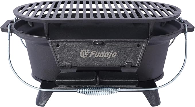 20" Oval Cast Iron Hibachi Grill, Portable Charcoal Grill With Vent Removable Grate with Handle, Yakitori Grills for Outdoor Camping Cooking, Enameled (Oval)