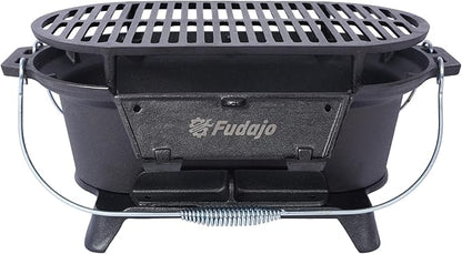 20" Oval Cast Iron Hibachi Grill, Portable Charcoal Grill With Vent Removable Grate with Handle, Yakitori Grills for Outdoor Camping Cooking, Enameled (Oval)