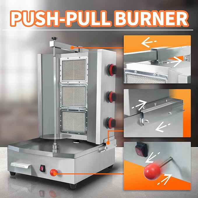3 Burners Shawarma Machine Commercial Vertical Rotisserie Grill Turkish Doner Kebab Machine for Kitchen Restaurant