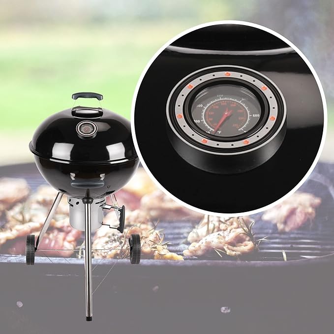 Amig - Fireplus Portable Charcoal or Firewood Barbecue | Round Barbecue with Lid and Wheels | Ventilation System and Ash Deposit | Steel Grill | 68.8 x 64 x 100 cm
