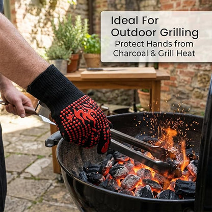 Extra Long BBQ Gloves, 1472°F Extreme Heat Resistant Silicone Grilling Gloves, Non-Slip 5-Finger Oven Mitts for Smoking, Cooking, Baking, Campfire