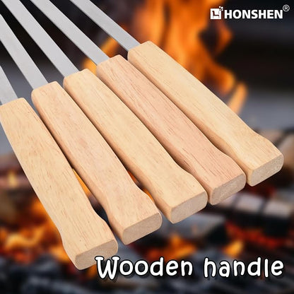 17-Inch 24 Pack Long Flat BBQ Skewers, HONSHEN 3/8 Inch Stainless Steel Wide Blade with hardwood Handle barbecue skewers for Grilling Meat,Chicken,Shrimp,Vegetables (17Inch Flat BBQ Skewers 24p)