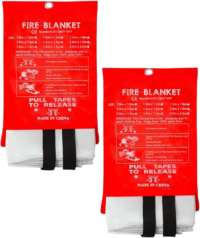Fire Blanket 40"x40" - Reusable Emergency Fire Suppression for Kitchen, Grill, Home, Camping,Car,Fireplace, School, BBQ & Office (2 Pack)
