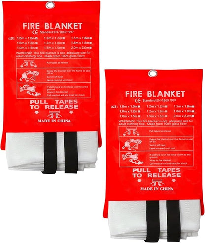 Fire Blanket 40"x40" - Reusable Emergency Fire Suppression for Kitchen, Grill, Home, Camping,Car,Fireplace, School, BBQ & Office (2 Pack)