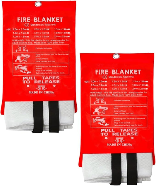 Fire Blanket 40"x40" - Reusable Emergency Fire Suppression for Kitchen, Grill, Home, Camping,Car,Fireplace, School, BBQ & Office (2 Pack)