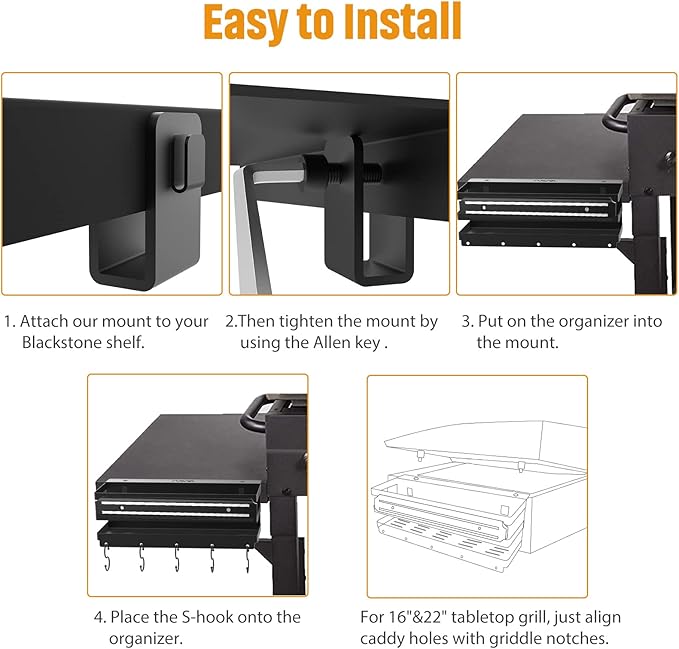 Stainless Steel Griddle Caddy with Magnetic BBQ Utensils Strip for 28"/36" Blackstone Griddles, with a Allen Key, Space Saving BBQ Accessories Storage Box, Free from Drill Hole&Easy to Install