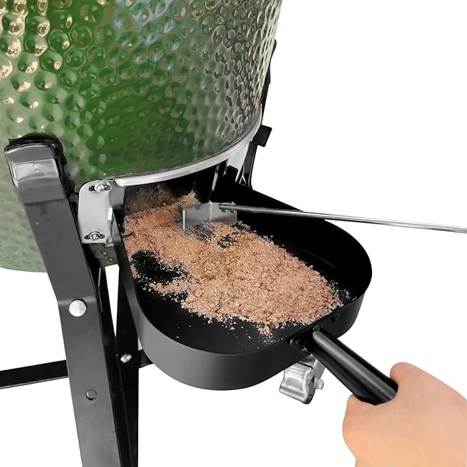 18” BBQ Ash Removal Tool and Ash Pan for Big Green Egg Accessories, Stainless Steel Ash Tool Poker for BGE Primo and Other Charcoal Kamado Stove(AT+AP)