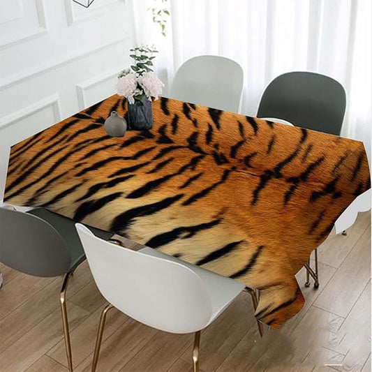 TKS MITLAN Tiger Print Tablecloth Decor Brown Black Wildlife Tiger Skin Table Cloth Dining Room Kitchen Table Cover 60" X 84" Oblong/Rectangle