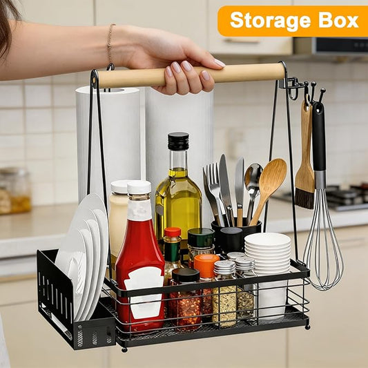 Grill Caddy, BBQ for Outdoor Grill with 2 Paper Towel Holders, Picnic BBQ Condiment Utensil Organizer Caddy for Outdoor Cooking, Rv, Camping Essential, Camper Must Haves,Gifts for Men