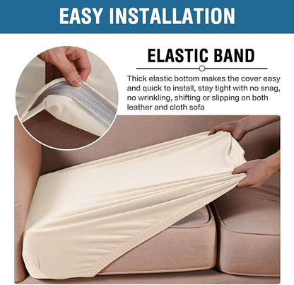 H.VERSAILTEX Velvet Stretch Couch Cushion Cover Plush Cushion Slipcover for Chair Cushion Furniture Protector Seat Cushion Sofa Cover (1 Piece Armchair Cushion Covers, Cream)